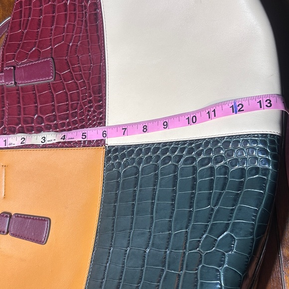 Tory Burch Burgundy and Green Patchwork Tote - Picture 7 of 10